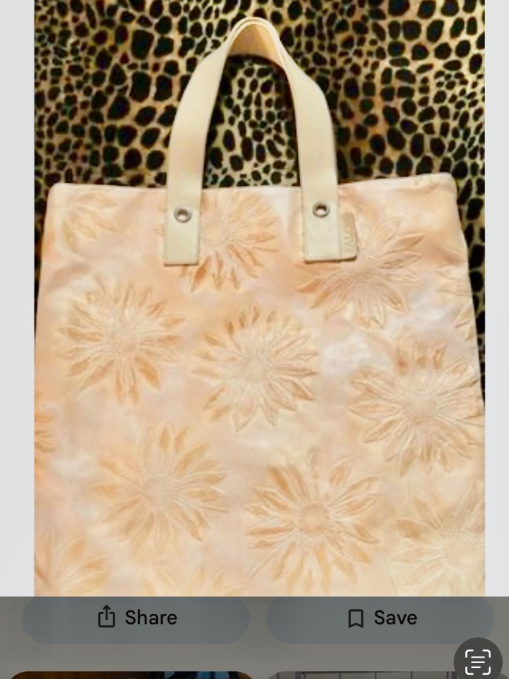 New Falor Leather Peach Floral Embossed Tote Made in Italy